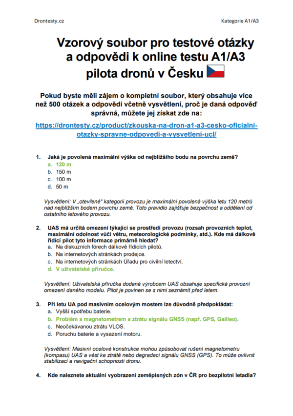 Zkouška na dron A1/A3 Česko – Oficiální otázky, správné odpovědi a vysvětlení (ÚCL) - Obrázek 2