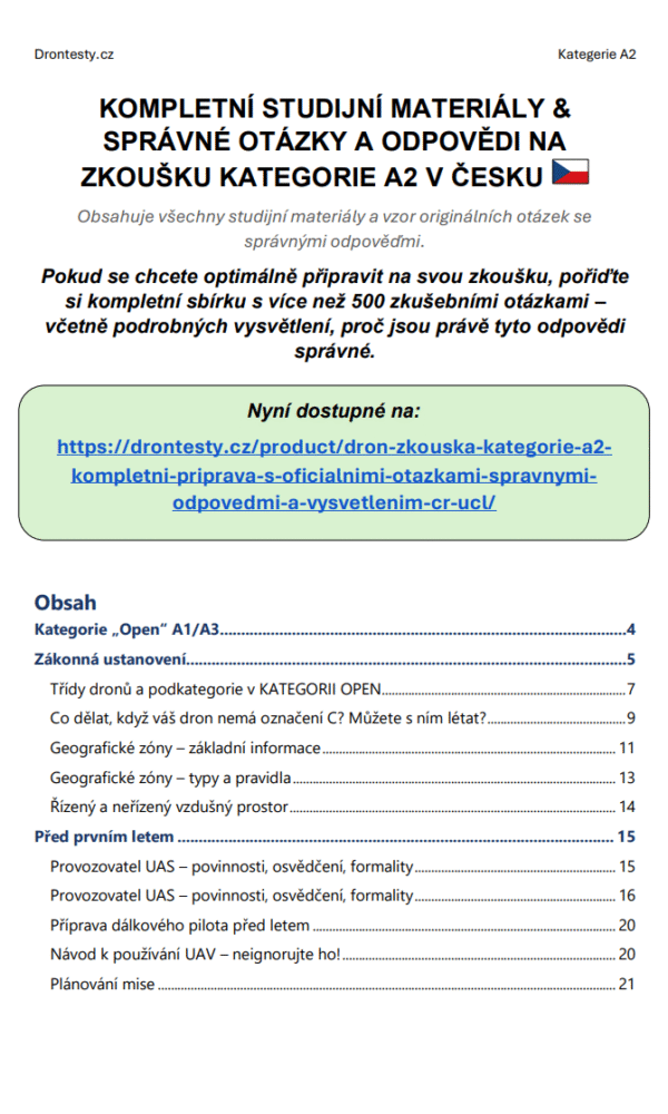 Dron zkouška kategorie A2 - Kompletní příprava s oficiálními otázkami, správnými odpovědmi a vysvětlením (ČR ÚCL) - Obrázek 2